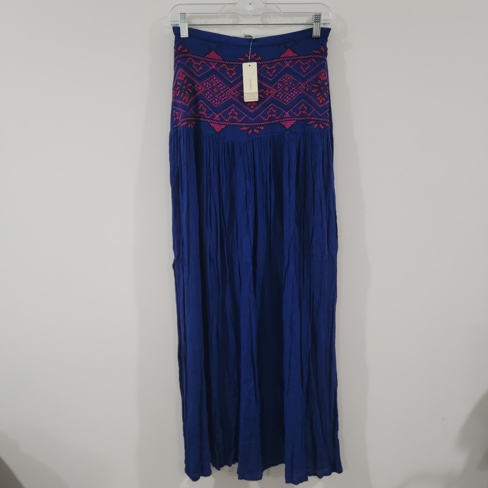 Japna‎ Maxi Skirt Size Small Blue Embroidered Boho Hippie Ethereal Gauze